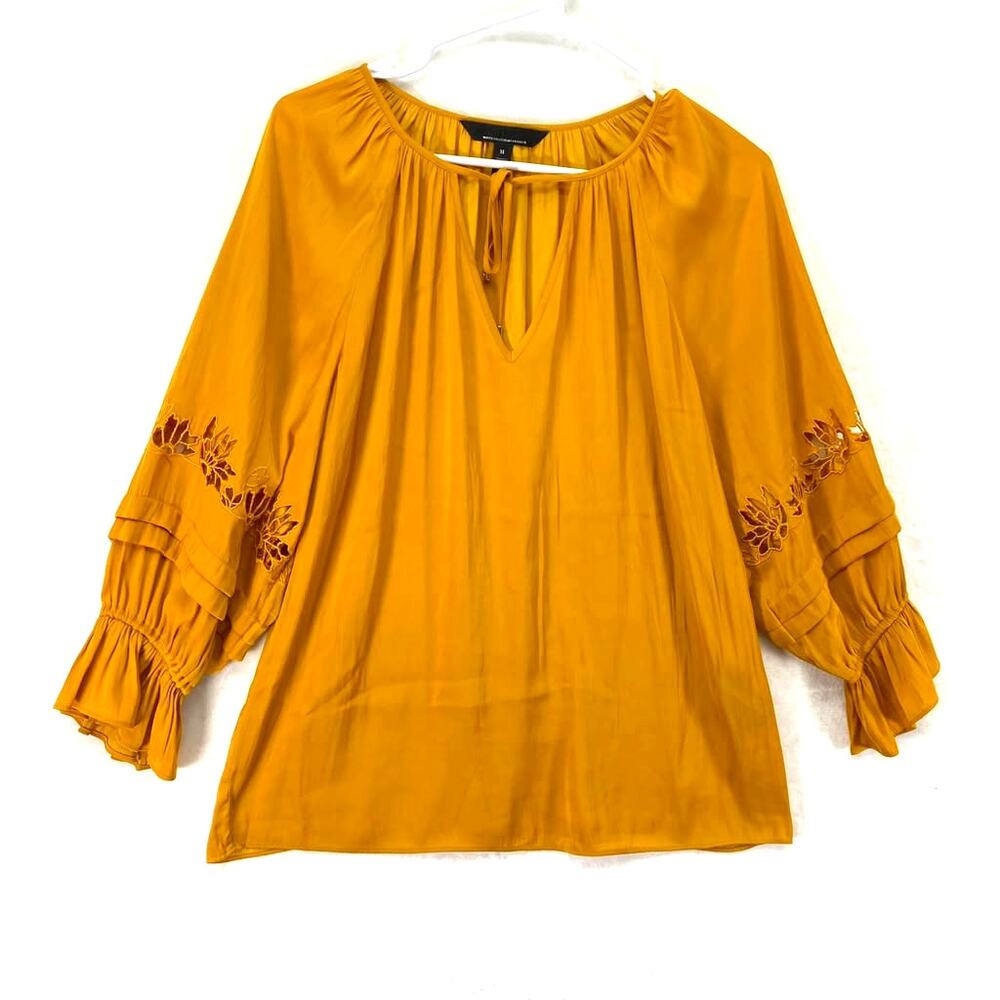 White House Black Market Women's Yellow Blouse Sz M - Picture 2 of 9